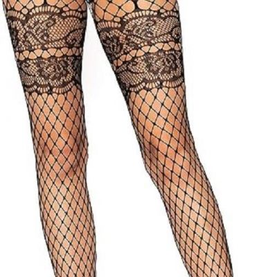 LEG AVENUE Fishnet Tights French Cut Faux Garter Belt One Size Stockings 9281